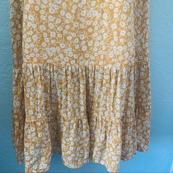 Ivy May Mustard Yellow & White Floral Boho Ruffled Sun Dress Size Small - Picture 5 of 11
